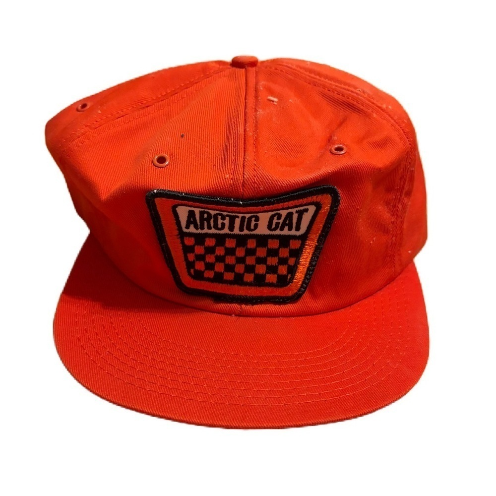Vintage Arctic Cat Snowmobiles K Brand Patch Snapback Trucker Hat Usa Orange